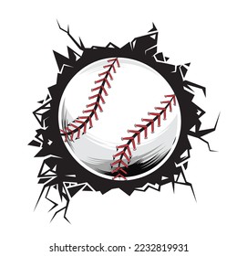 baseball cracked wall. baseball club graphic design logos or icons. vector illustration.
