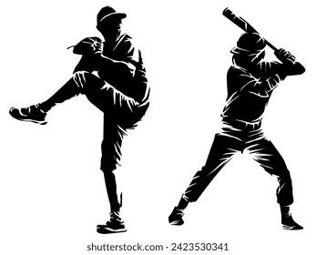 Baseball cricket player silhouette vector illustration 