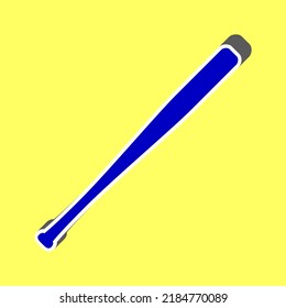 Baseball Crossed Bat icon. Blue Icon with white stroke in 3d at yellow Background. Illustration.
