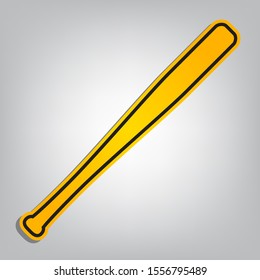 Baseball Crossed Bat icon. Flat orange icon with overlapping linear black icon with gray shadow at whitish background. Illustration.