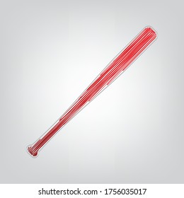 Baseball Crossed Bat icon. Red gradient scribble Icon with artistic contour gray String on light gray Background. Illustration.
