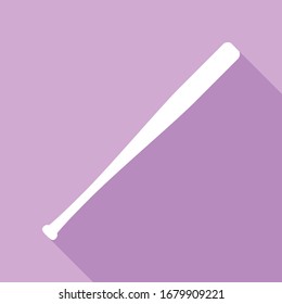 Baseball Crossed Bat icon. White Icon with long shadow at purple background. Illustration.