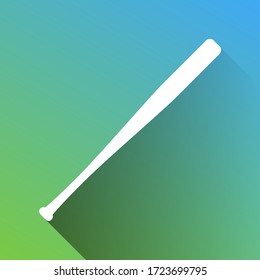 Icono del Bat cruzado de béisbol. Icono blanco con una sombra sin límites en gris sobre fondo verde a azul.  Ilustración.