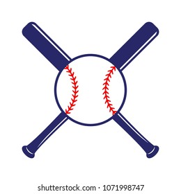 Baseball crossed bats with ball. Criss cross bats. Baseball flat vector illustration