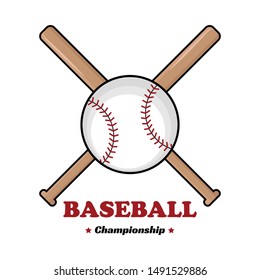 Baseball crossed bats with ball. Criss cross bats. Baseball isolated vector illustration in monoline style. Baseball championship