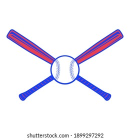 Baseball crossed bats with a ball. Crisscross bats. For logo design - Baseball flat vector illustration