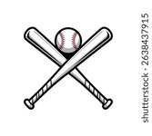 Baseball crossed bats with ball. Baseball flat vector illustration