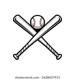 Baseball crossed bats with ball. Baseball flat vector illustration
