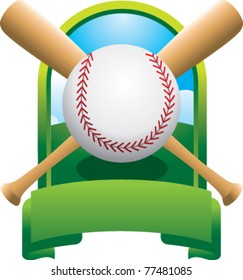 Baseball und gekreuzte Fledermäuse auf grüner Anzeige