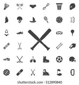 Baseball Crossed Bats icon on the white background. Sport set of icons