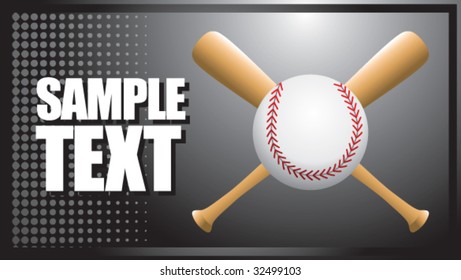 baseball and crossed bats on black halftone banner