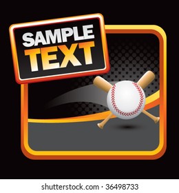 baseball and crossed bats on black and gold halftone backdrop
