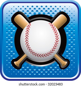 baseball and crossed bats on blue halftone web button