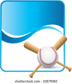 baseball and crossed bats on blue background