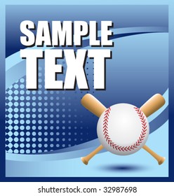 baseball and crossed bats on blue halftone banner