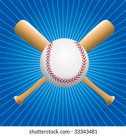 baseball with crossed bats on blue starburst