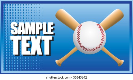 baseball and crossed bats on blue halftone banner