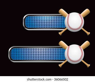 baseball and crossed bats on blue checkered tabs