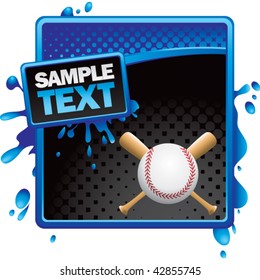 baseball and crossed bats on blue and black halftone grungy ad