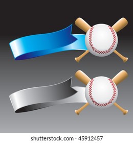 baseball and crossed bats on blue and gray ribbons