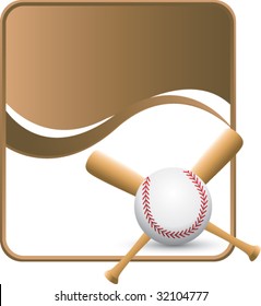 baseball and crossed bats on brown wave background