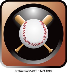 baseball and crossed bats on brown web button
