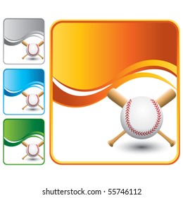 baseball and crossed bats on colored wave backgrounds