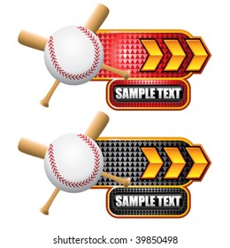 baseball and crossed bats on gold arrow banners