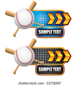 baseball and crossed bats on gold arrow nameplates