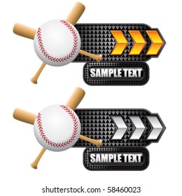 baseball and crossed bats on gold and white arrow nameplates