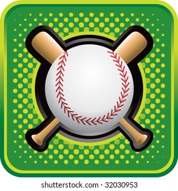 Baseball and crossed bats on green halftone web button