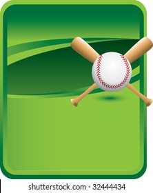 baseball and crossed bats on green background