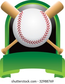 baseball and crossed bats on green display