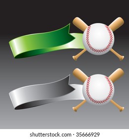 baseball and crossed bats on green and silver ribbons