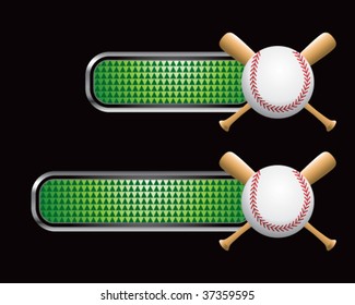 baseball and crossed bats on green checkered tabs