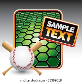 baseball and crossed bats on green hexagon advertisement