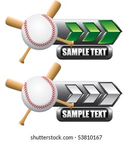 Baseball und gekreuzte Fledermäuse auf den grünen und weißen Pfeilschildern