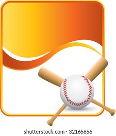 baseball and crossed bats on orange background