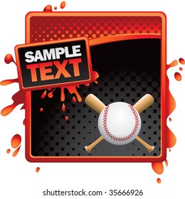 baseball and crossed bats on red and black halftone templates