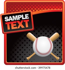 baseball and crossed bats on red and black halftone advertisement