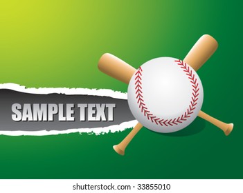 baseball and crossed bats on a ripped paper background