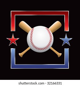 baseball and crossed bats on star background