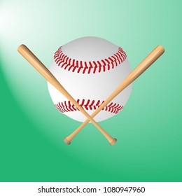 Baseball with crossed bats. Vector.