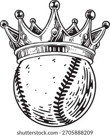 Baseball with Crown in Clean Line Art Royal Sports Illustration
