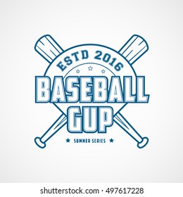 Baseball Cup Emblem Blue Line Icon On White Background