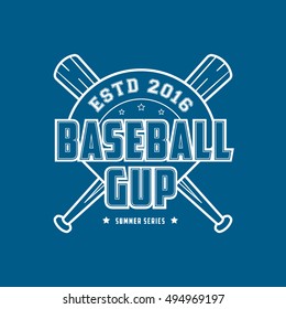 Baseball Cup Emblem Line Icon On Blue Background