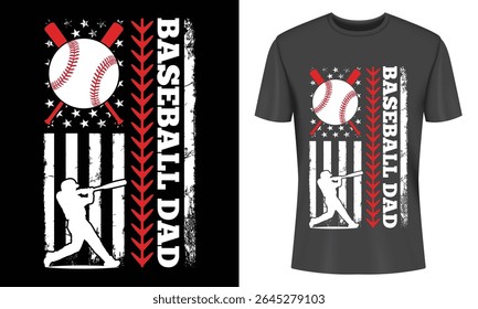 Baseball Dad design featuring an American flag, baseball bats, and a player. Perfect for Father's Day or any occasion. High-quality graphic.
