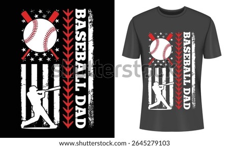 Baseball Dad design featuring an American flag, baseball bats, and a player. Perfect for Father's Day or any occasion. High-quality graphic.