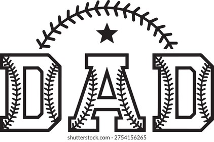 Baseball Dad Typography With Stitch Pattern Illustration
