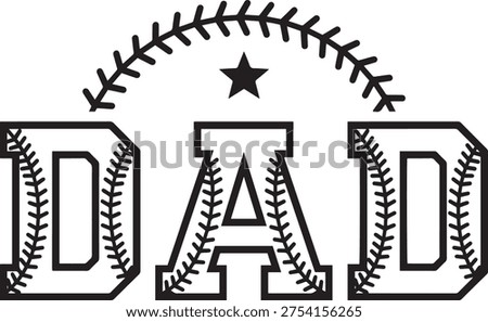 Baseball Dad Typography With Stitch Pattern Illustration
